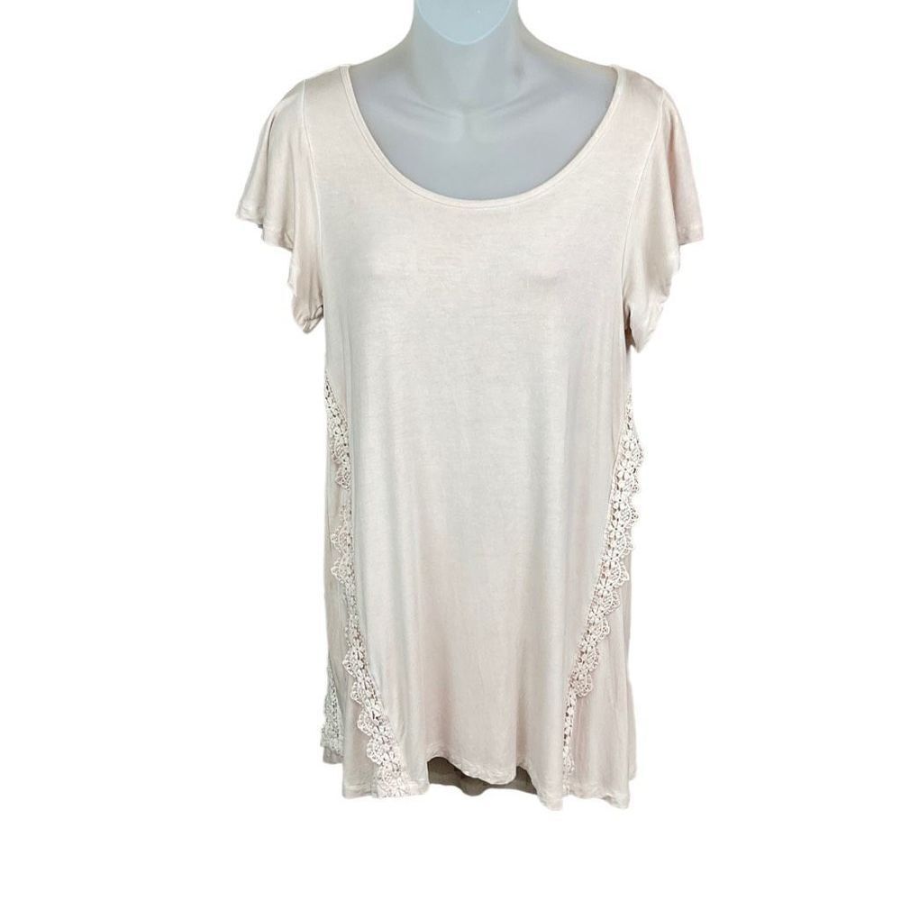 How Very Loved Dress High Low Pastel Pink Lace Flutter Short Sleeves Small
